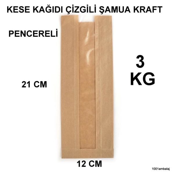 Kese Kağıdı Çizgili Baskısız Şamua Kraft Pencereli 12X21 3 Kilo