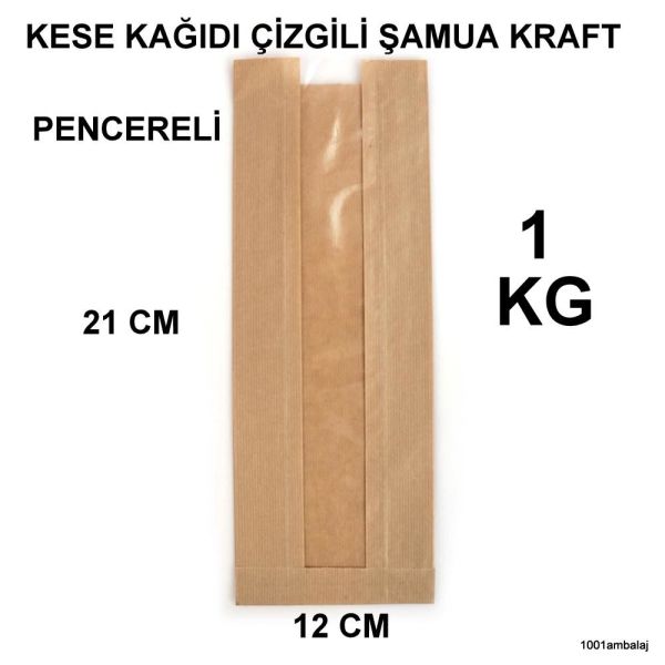 Kese Kağıdı Çizgili Baskısız Şamua Kraft Pencereli 12X21 1 Kilo