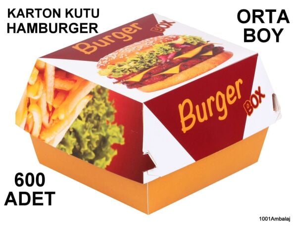 Hamburger Kutusu Karton Fast Food Orta Boy Hamburger Resmi Baskılı 600 Adet 1001 Ambalaj