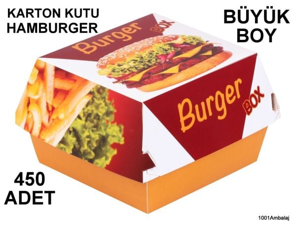 Hamburger Kutusu Karton Fast Food Büyük Boy Hamburger Baskılı 1 Koli 450 Adet 1001 Ambalaj