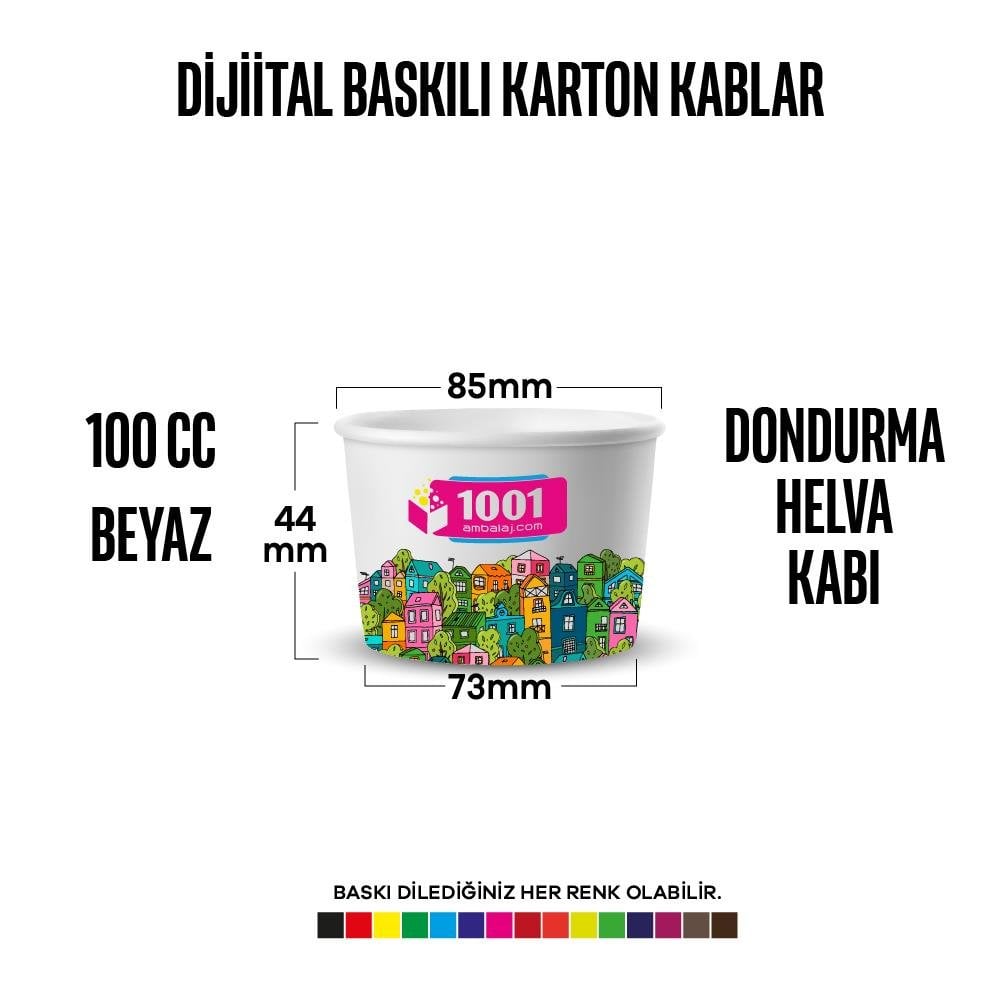 Dijital Baskılı 100 Cc Karton Dondurma kabı Beyaz
