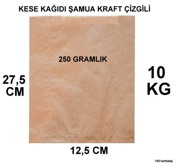 Kese Kağıdı Çizgili Baskısız Şamua Kraft 250 Gramlık 12,5X27,5 Cm 10 Kilo