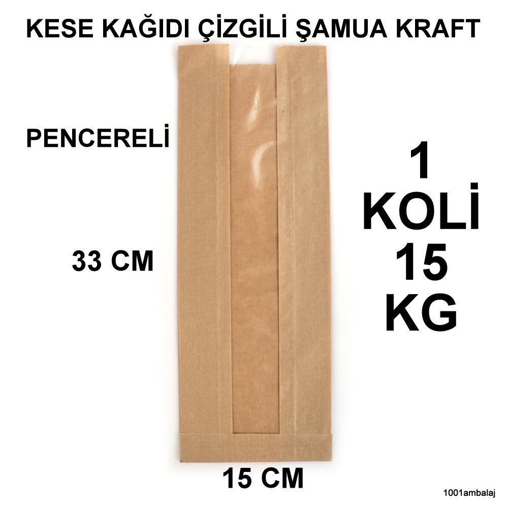 Kese Kağıdı Çizgili Baskısız Şamua Kraft Pencereli 15 X 33 1 Koli 15 Kilo