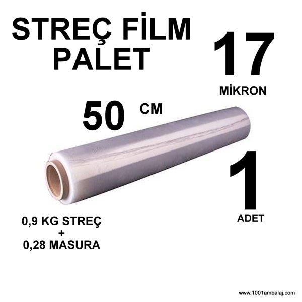 Palet Streç 50 Cm 17 Mikron İnce 0,9 Kg + 0,28 Şeffaf 1 Adet