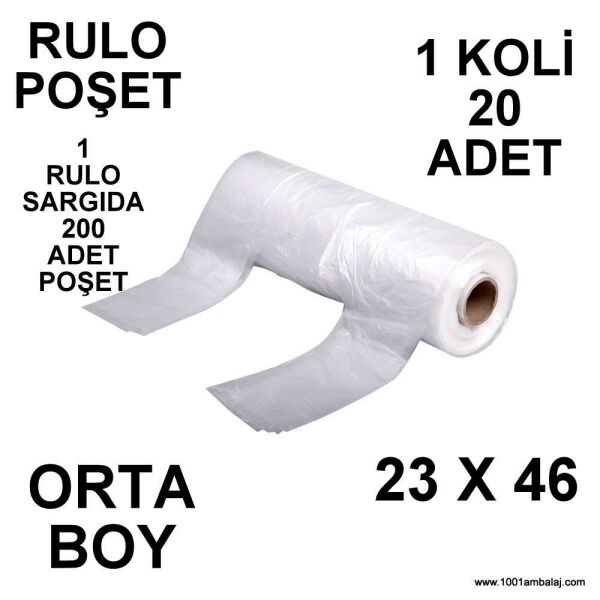 Rulo Poşet Orta Boy 23X46 Cm 20 Rulo 1 Koli (1 Rulo Sargıda 200 Adet Poşet )