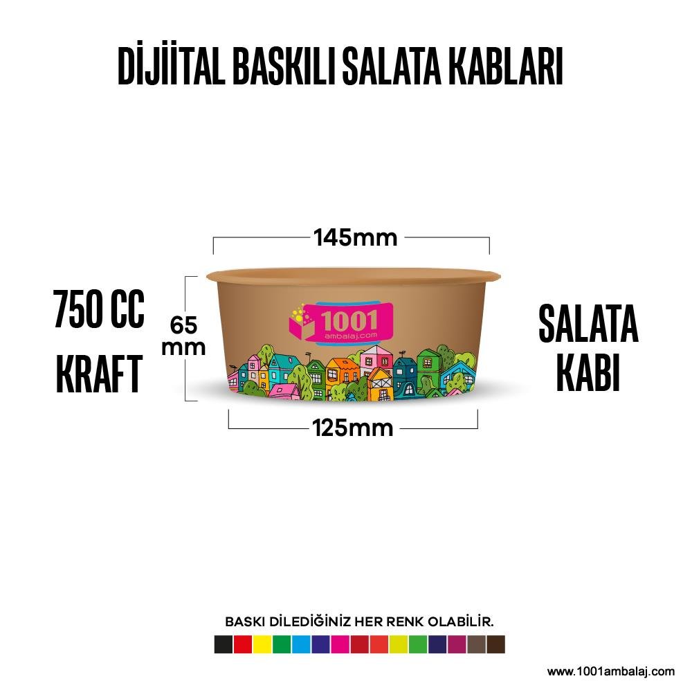 Dijital Baskılı 750 Cc Karton Salata kabı Kraft