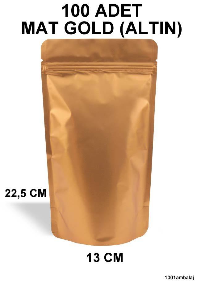 13X22,5 Cm Mat Gold (Altın Renkli) (100 Adet) Kilitli Doypack Torba 250 Gr /26/