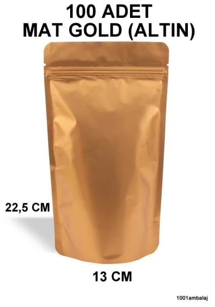 13X22,5 Cm Mat Gold (Altın Renkli) (100 Adet) Kilitli Doypack Torba 250 Gr /26/