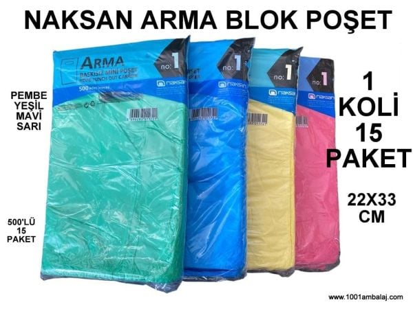 Blok Poşet 22X33 Cm 4 Renk No:1 500 Lü 15 Paket 1 Koli Naksan