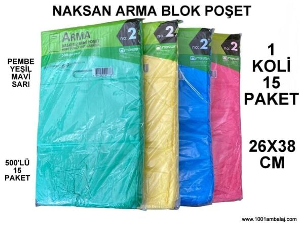 Blok Poşet 26X38 Cm 4 Renk No:2 500 Lü 15 Paket 1 Koli Naksan