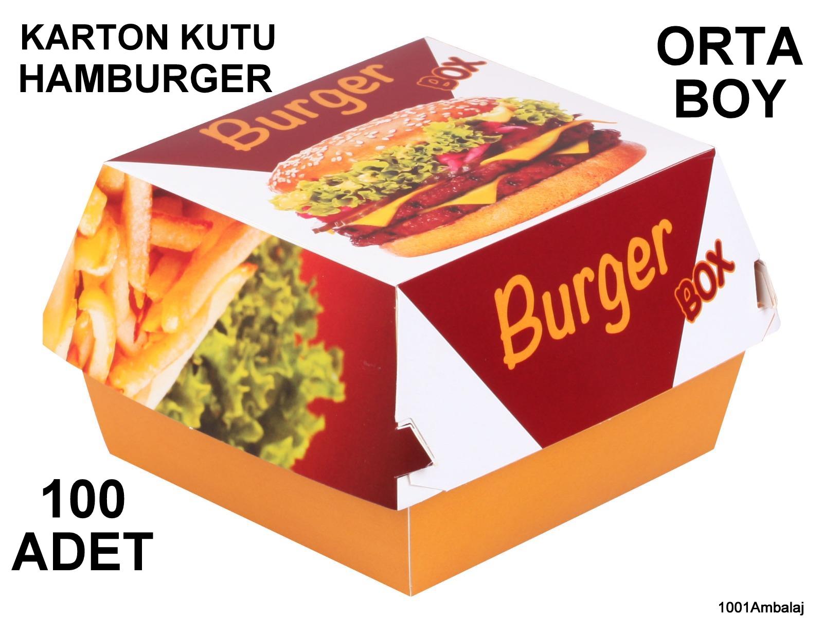 Hamburger Kutusu Fast Food Orta Boy Hamburger Baskılı 100 Adet