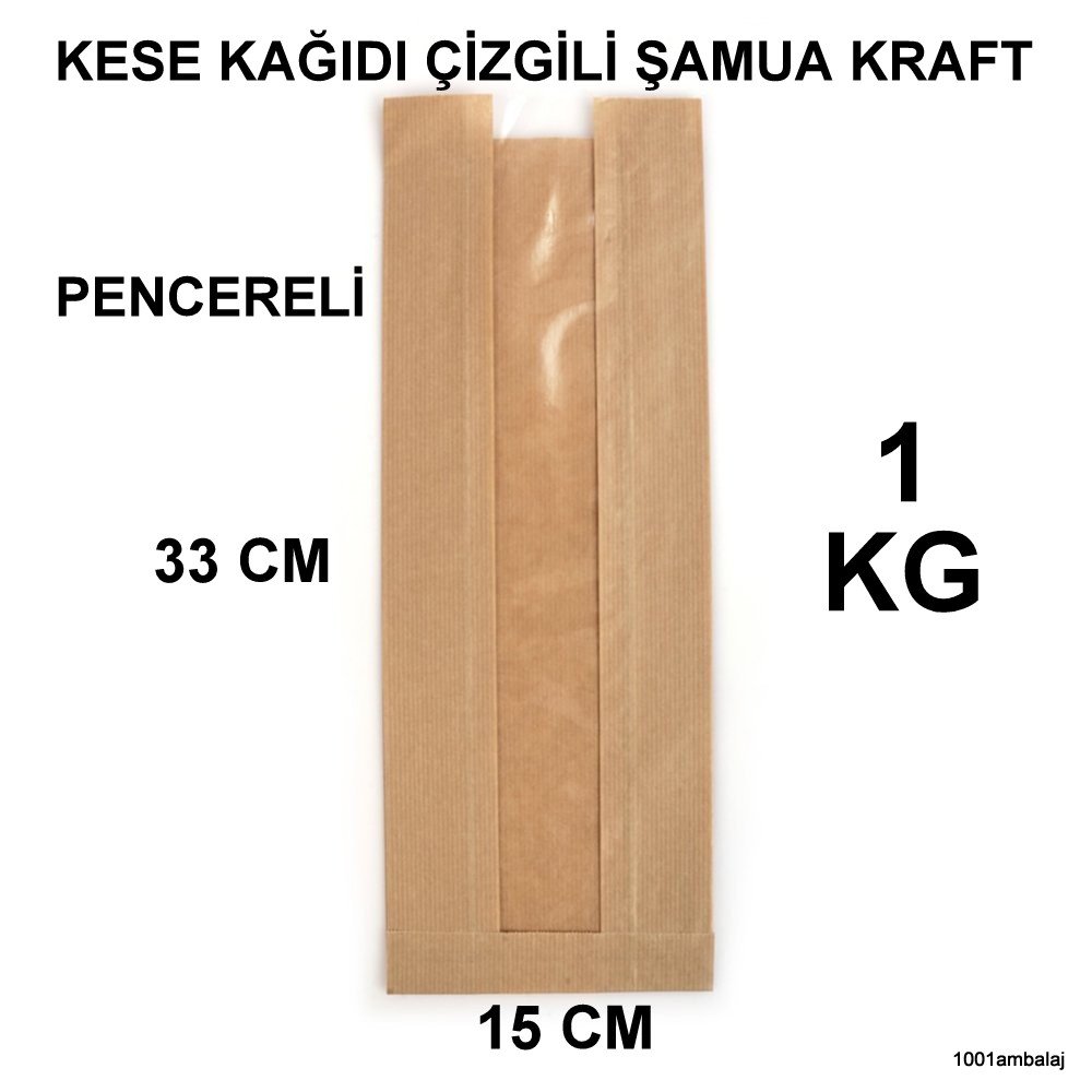 Kese Kağıdı Çizgili Şamua Kraft Pencereli 15X33 1 Kilo