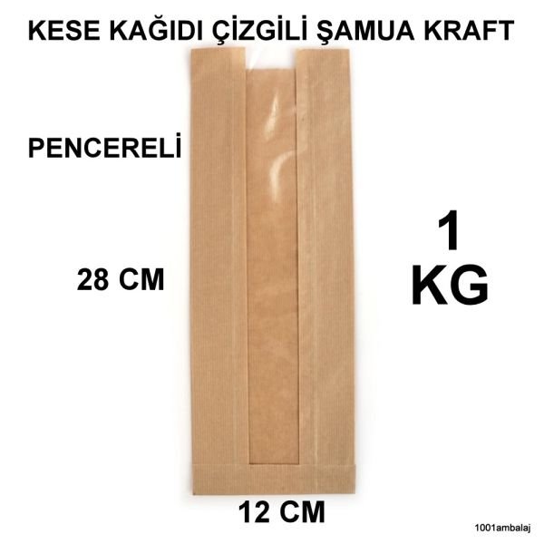 Kese Kağıdı Çizgili Şamua Kraft Pencereli 12X28 1 Kilo