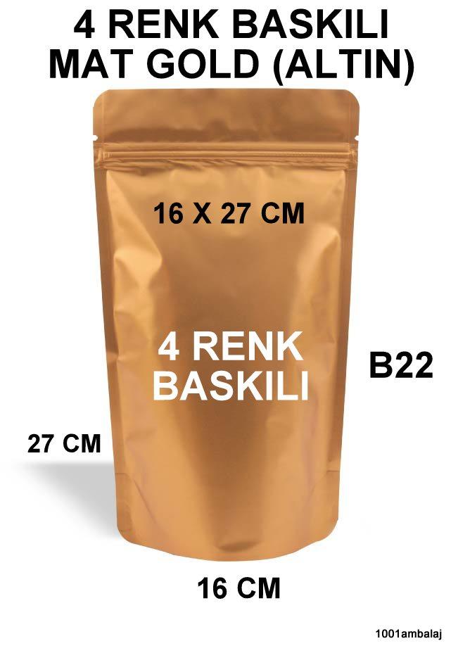 16X27 Cm 4 Baskılı Mat Gold ( Altın Renkli ) İki Taraf İki Renk Doypack Torba 500 Gr /27/