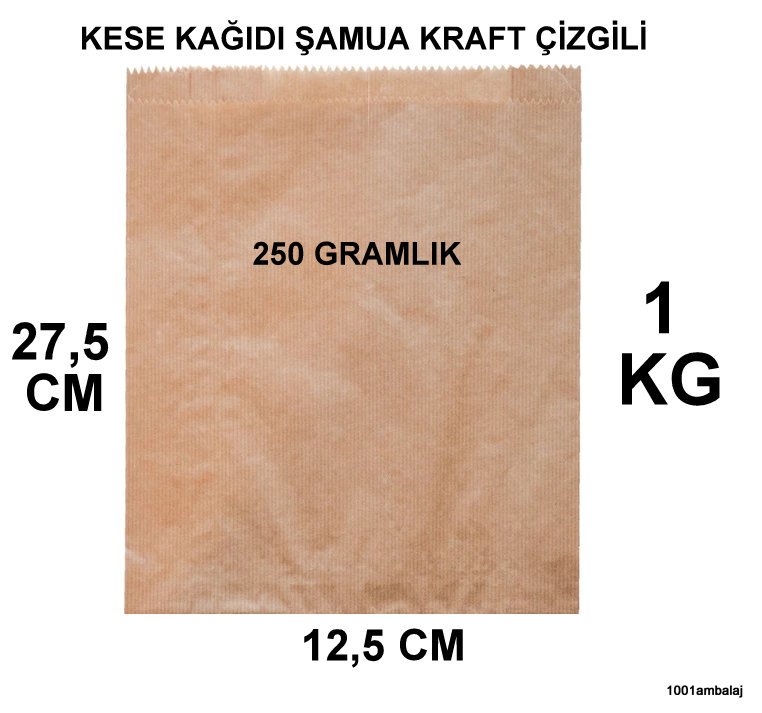 Kese Kağıdı Çizgili Şamua Kraft 250 Gramlık 12,5X27,5 Cm 1 Kilo