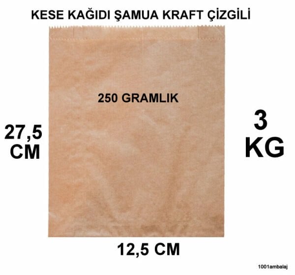 Kese Kağıdı Çizgili Şamua Kraft 250 Gramlık 12,5X27,5 Cm 3 Kilo