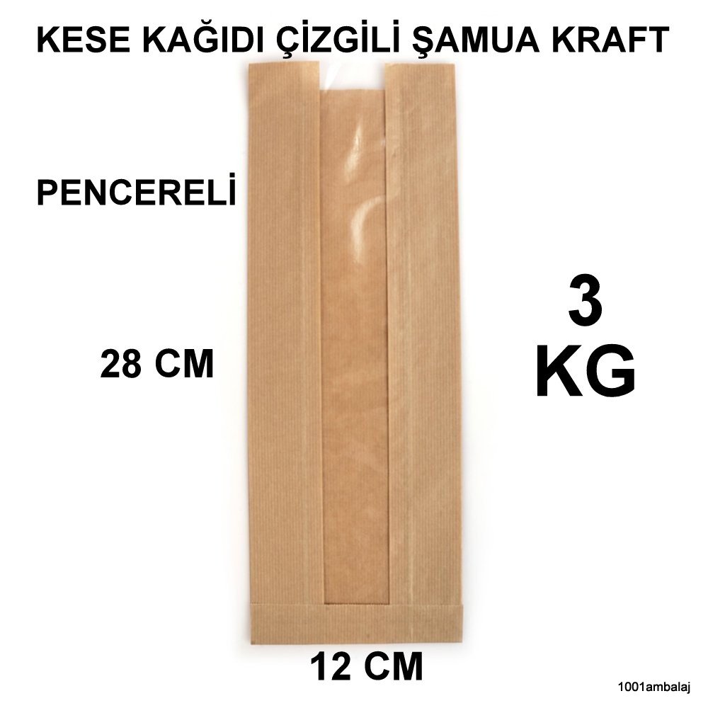 Kese Kağıdı Çizgili Şamua Kraft Pencereli 12X28 3 Kilo