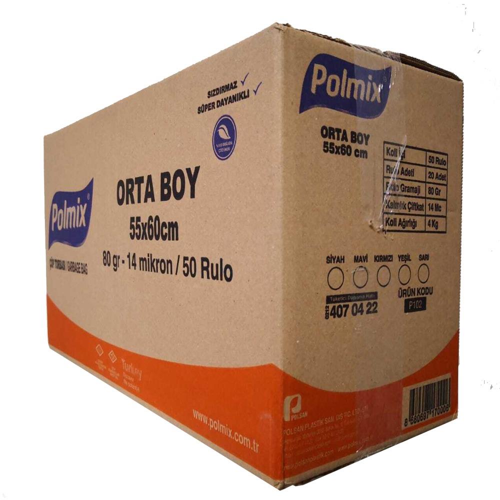 Çöp Torbası Polmix Orta Boy 80 Gram 55X60 Mavi 1 Koli 50 Paket