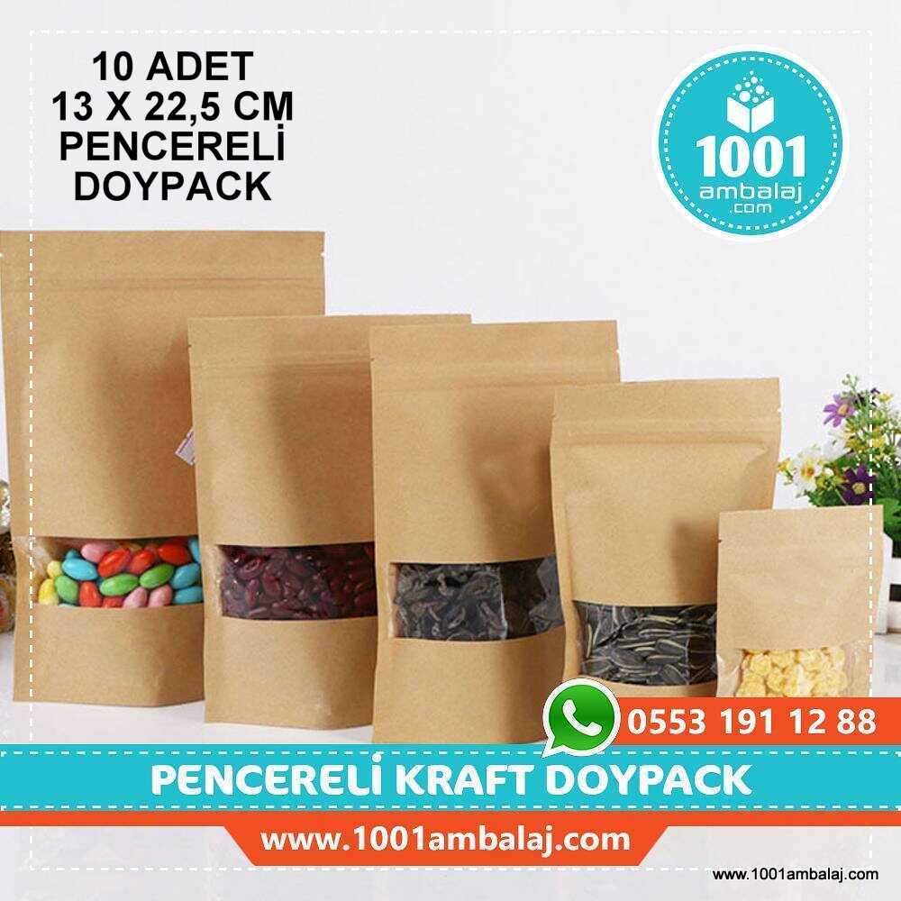 13X22,5 Cm Kraft Pencereli * 10 Adet * Kilitli Doypack Torba 250 Gr /39/