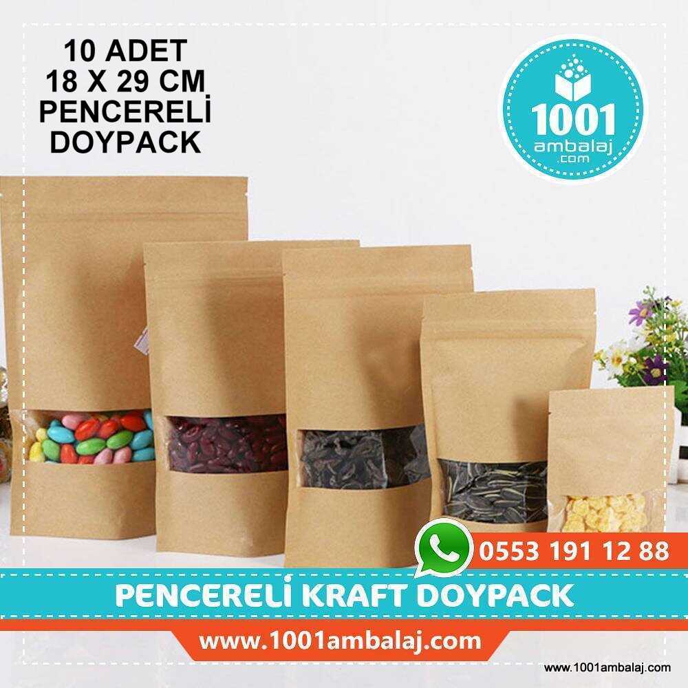 18X29 Cm Kraft Pencereli * 10 Adet * Kilitli Doypack Torba 750 Gr /41/