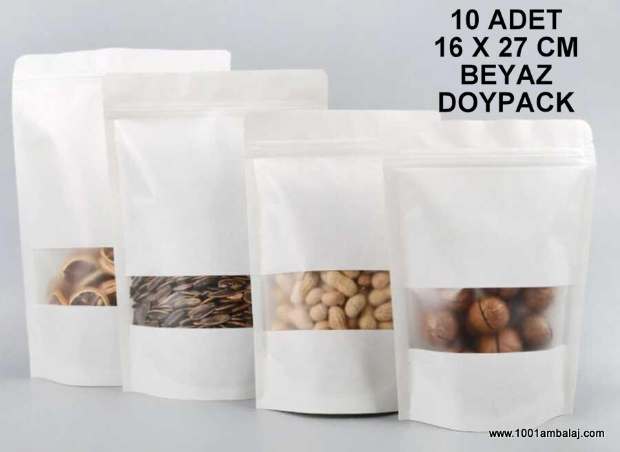 16X27 Cm Beyaz Pencereli * 10 Adet * Kilitli Doypack Torba 500 Gr /11/