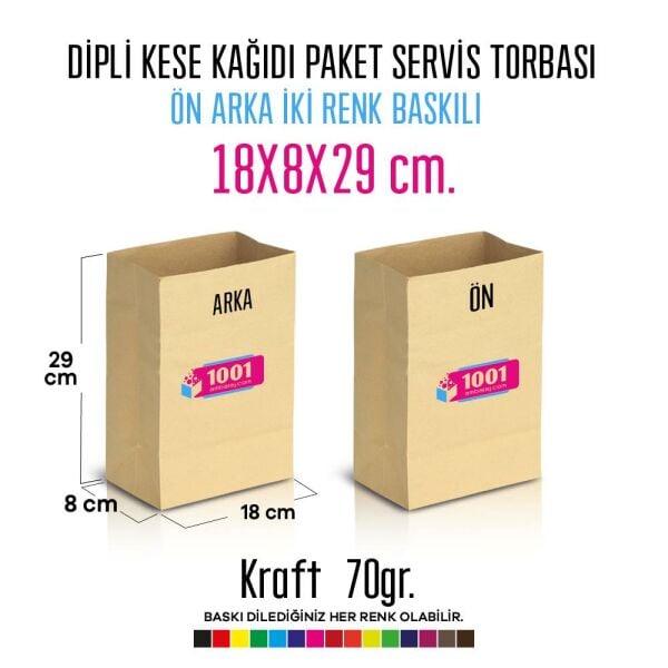 İki Taraf İki Renk Baskılı 18X8X29 Cm Kese Kağıdı Fast Food Menu Servis Paket Torbası Kraft Renk