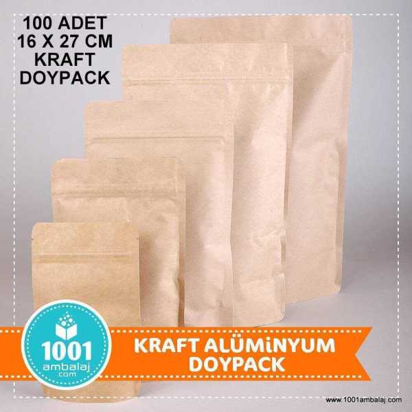 16X27 Cm Kraft 100 Adet Kilitli Doypack Torba 500 Gr /33/