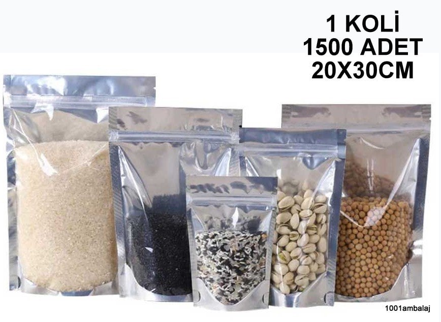 20X30 Cm Ön Şeffaf Arka Metalize 1 Koli 1500 Adet Kilitli Doypack Torba 1000 Gr /60/