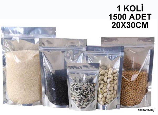 20X30 Cm Ön Şeffaf Arka Metalize 1 Koli 1500 Adet Kilitli Doypack Torba 1000 Gr /60/