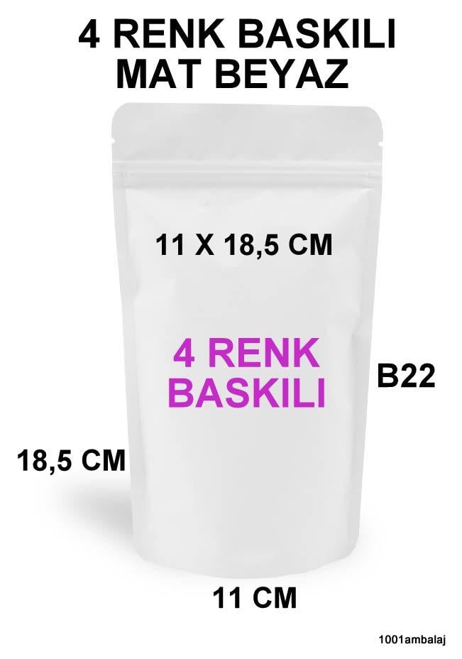 11X18,5 Cm 4 Baskılı Mat Beyaz Renkli İki Taraf İki Renk Doypack Torba 100 Gr /16/