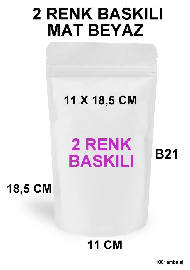 11X18,5 Cm 2 Baskılı Mat Beyaz Renkli İki Taraf Tek Renk Doypack Torba 100 Gr /16/