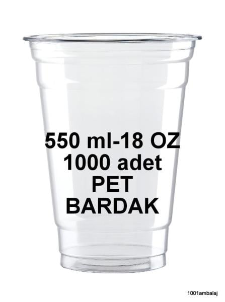 Plastik Bardak 550 Ml 18 Oz 1 Koli 1000 Adet Şeffaf