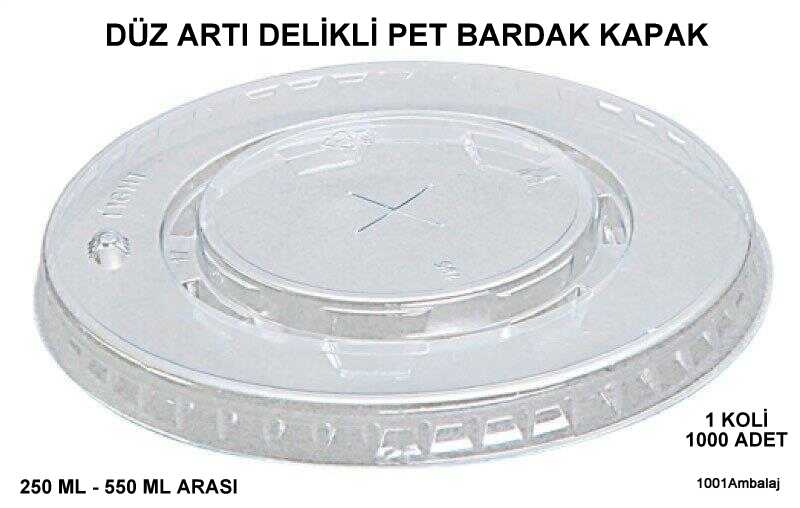 Bardak Kapağı Düz Pipet Delikli Plastik Şeffaf 8 Oz - 18 Oz Arasi / 95 Çap / 1 Koli 1000 Adet