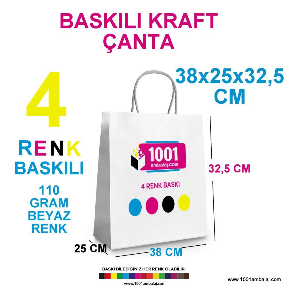 4 Renk Baskılı 38X25X32,5 Cm 110 Gr Kraft kağıt Çanta Beyaz Renk