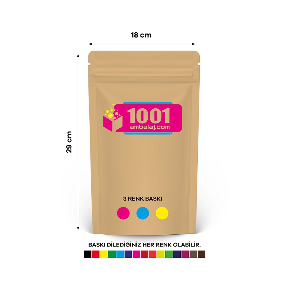 18X29 Cm 3 Baskılı Kraft Renkli Tek Taraf Üç Renk Doypack Torba 750 Gr /34/