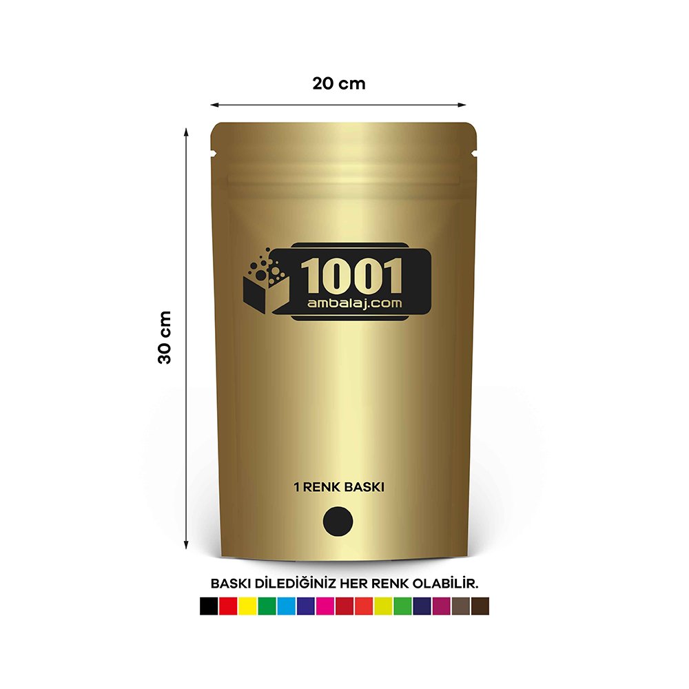 20X30 Cm 1 Baskılı Gold ( Altın ) Renkli Tek Taraf Tek Renk Doypack Torba 1000 Gr /24/