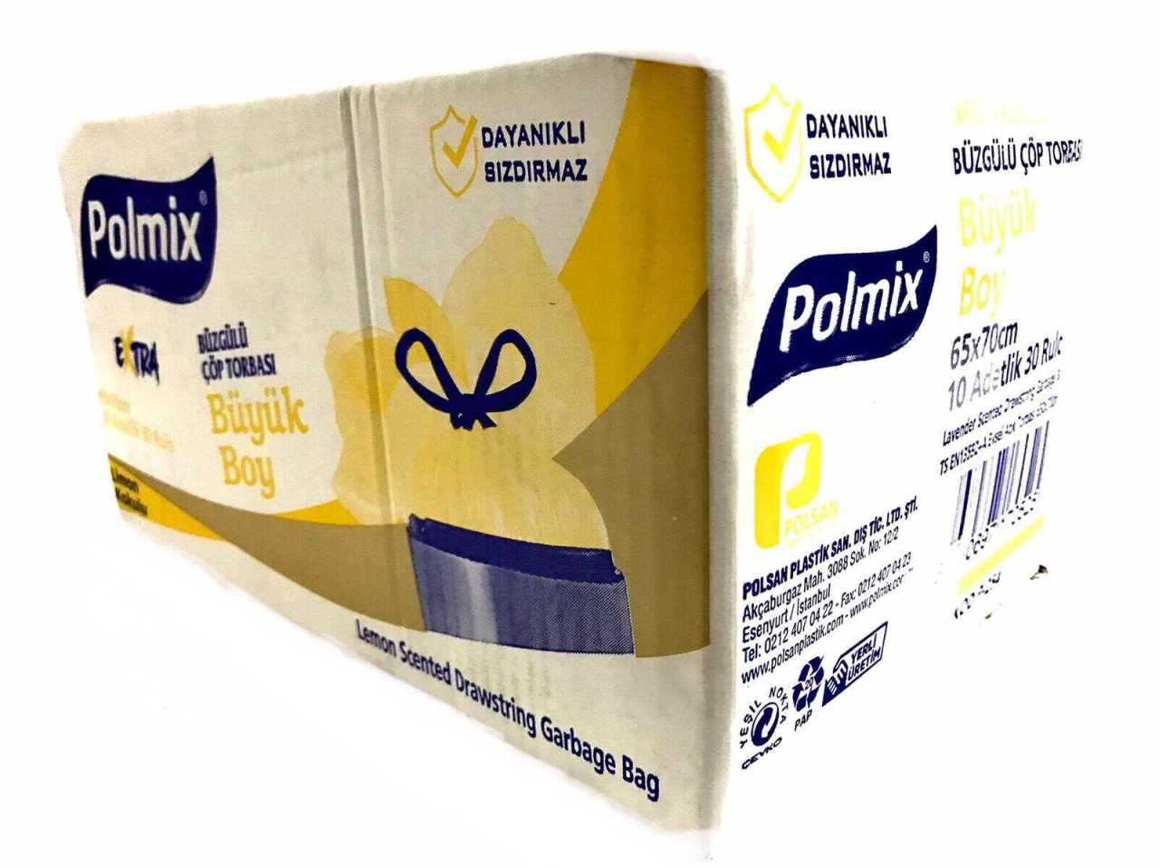 Çöp Torbası Polmix Büzgülü Büyük 65X70 Limon Kokulu 30 Paket