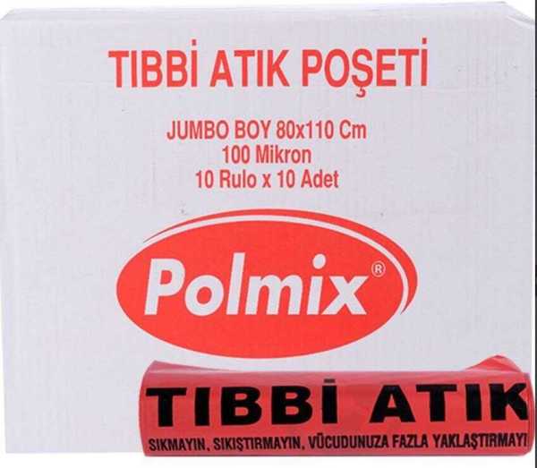 Çöp Torbası Polmix Tibbi Atik 80X110 Çift Kat Kırmızı 1 Paket