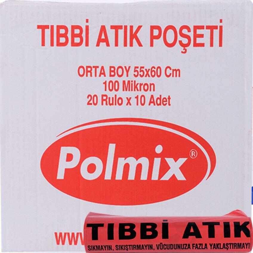 Çöp Torbası Polmix Tibbi Atik 55X60 Çift Kat Kırmızı 1 Koli