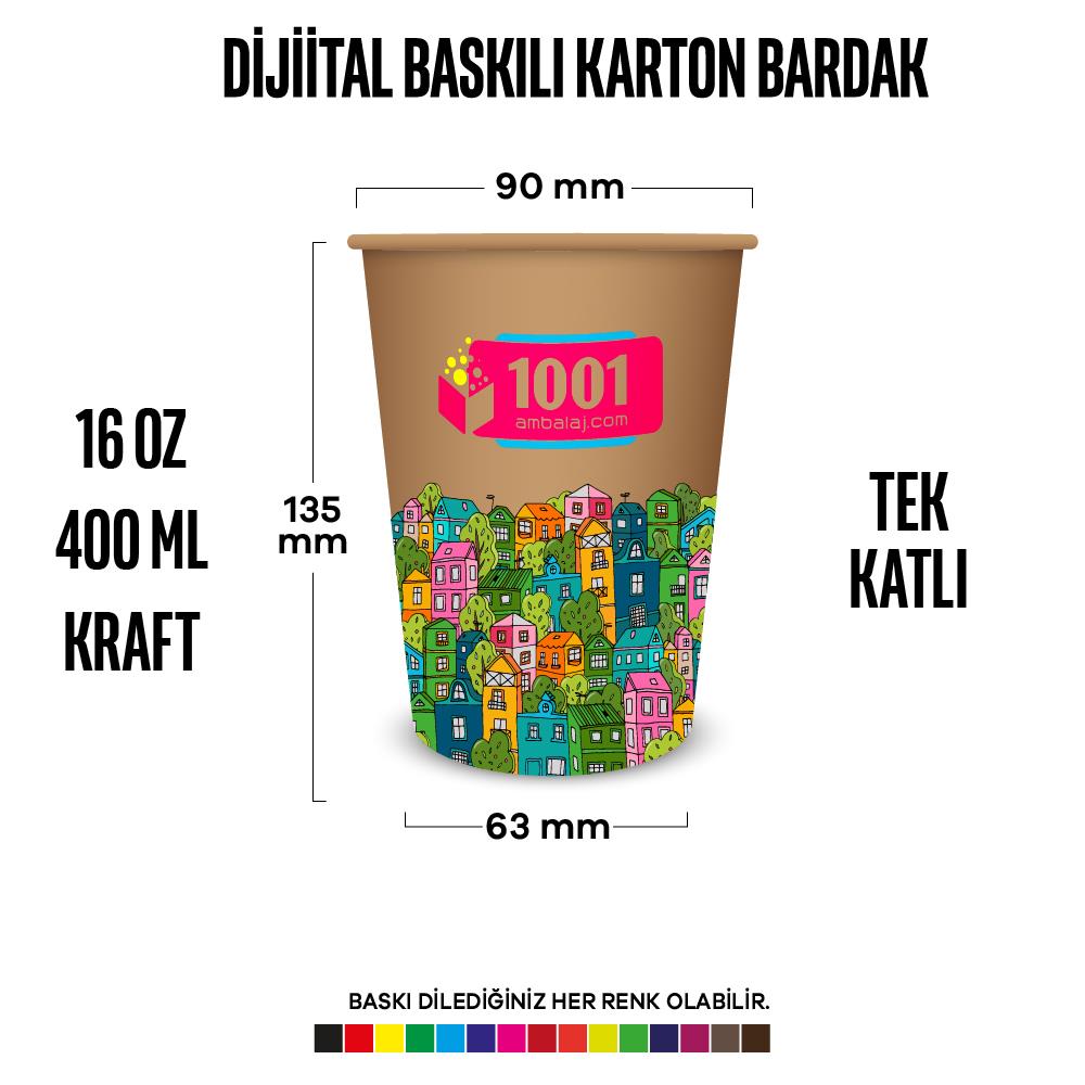 Dijital Baskılı 16 Oz Karton Bardak Tek Kat Duvarlı Kraft Sicak Soğuk