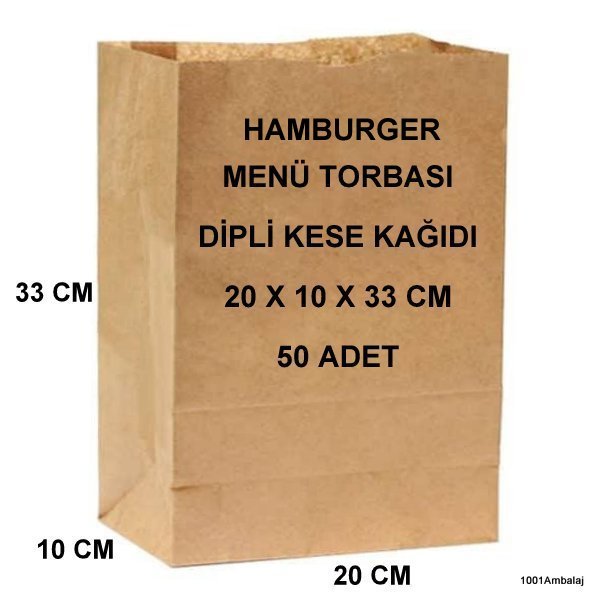 Paket Servis Torbası 20X10X33 Cm Kraft Renk 50 Adet