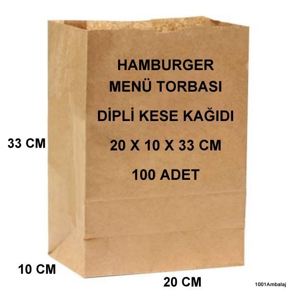 Paket Servis Torbası 20X10X33 Cm Kraft Renk 100 Adet