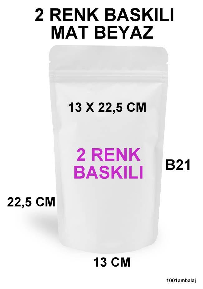 13X22,5 Cm 2 Baskılı Mat Beyaz Renkli İki Taraf Tek Renk Doypack Torba 250 Gr /17/