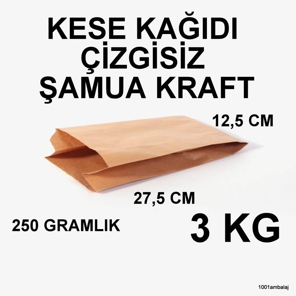 Kese Kağıdı Çizgisiz Şamua Kraft 250 Gramlık 12,5X27,5 Cm 3 Kilo