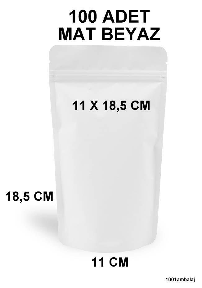 11X18,5 Cm Mat Beyaz Renkli (100 Adet) Kilitli Doypack Torba 100 Gr /16/