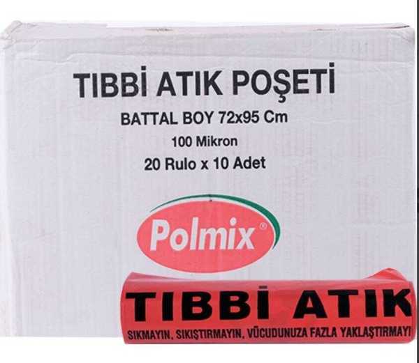 Çöp Torbası Polmix Tibbi Atik 72X95 Çift Kat Kırmızı 5 Paket