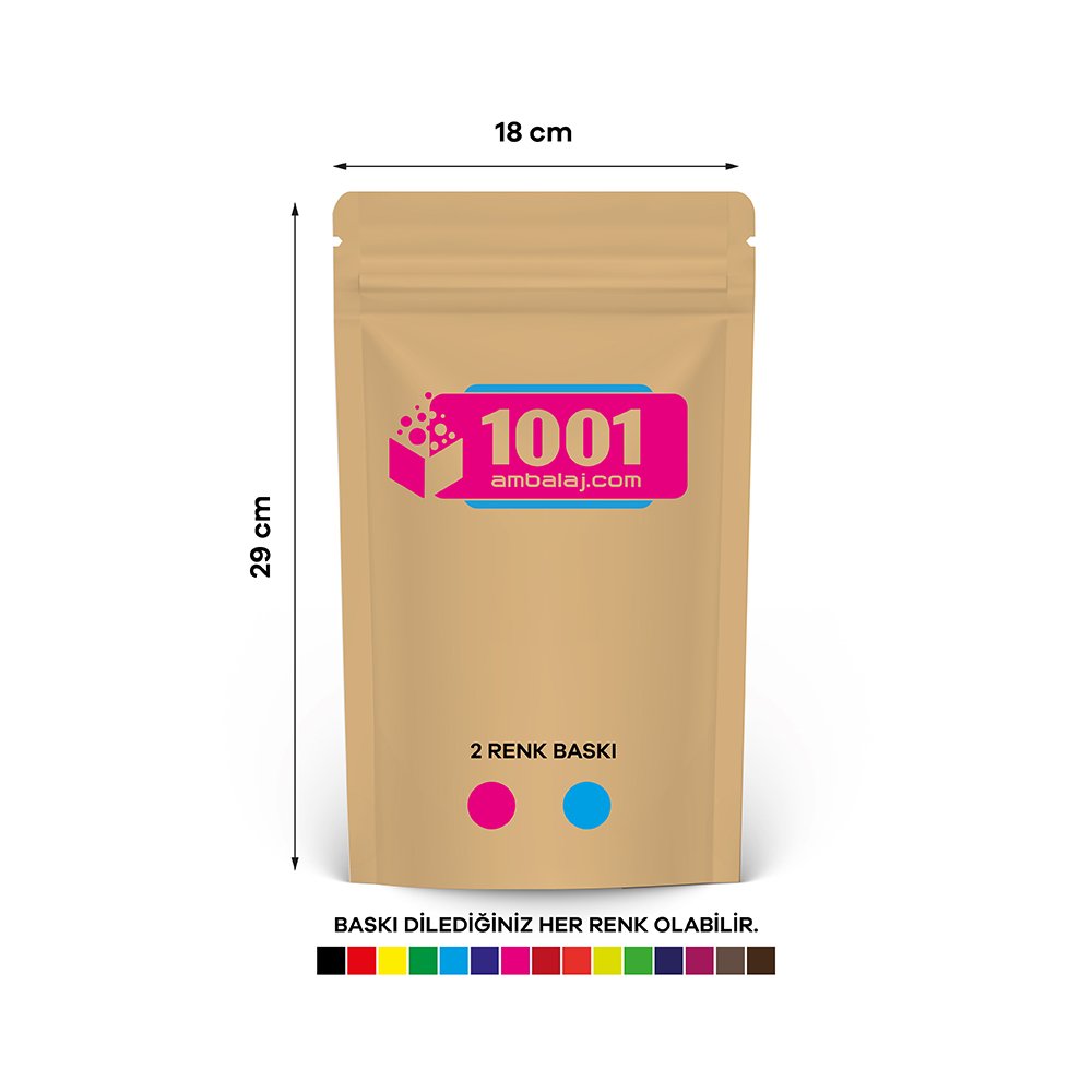 18X29 Cm 2 Baskılı Kraft Renkli Tek Taraf İki Renk Doypack Torba 750 Gr /34/