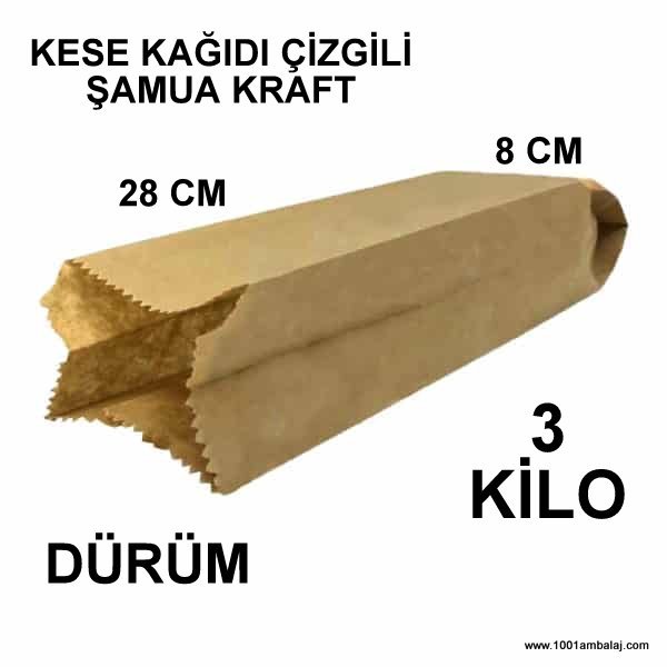 Kese Kağıdı Çizgili Şamua Kraft Dürüm 8X28 Cm 3 Kilo