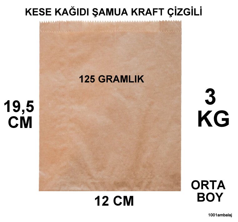 Kese Kağıdı Çizgili Şamua Kraft 125 Gramlık 12X19,5 Cm 3 Kilo