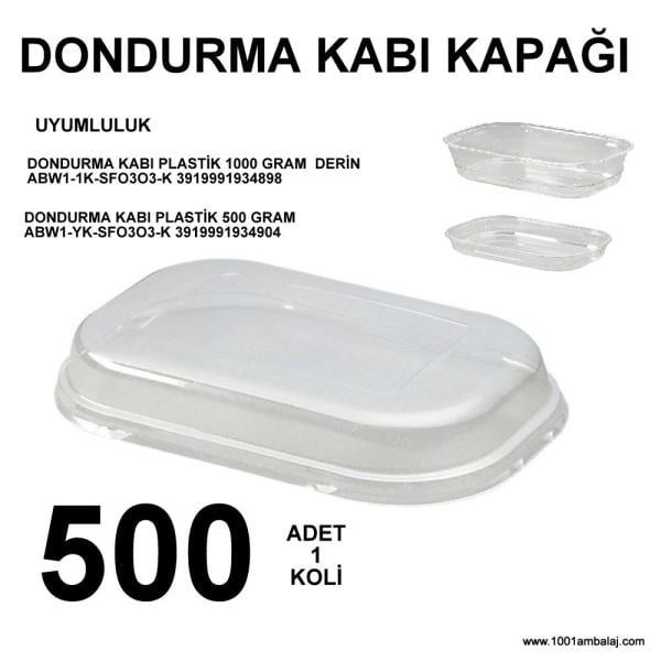 Dondurma kabı Kapağı Plastik 50 Li 10 Paket (500 Adet) 1 Koli